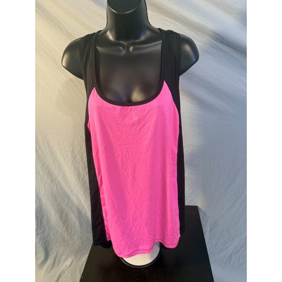 Xersion Womens Plus Size 3X Workout Shirt Tank Top Pink Black Racerback Long - Picture 1 of 3